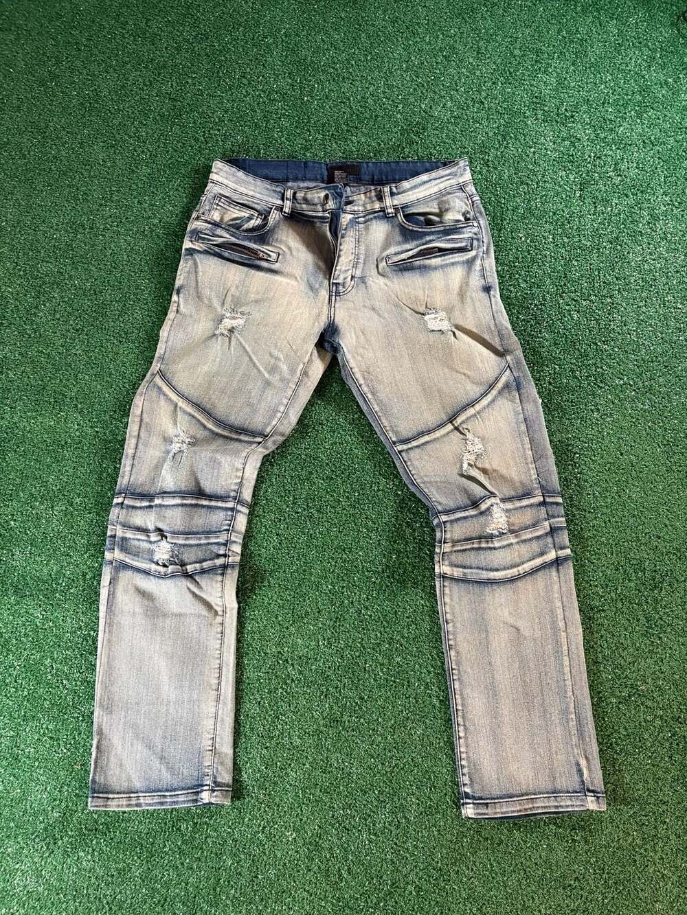Steve's Jeans Men's Distressed Biker Moto Denim Jeans Size 34/32